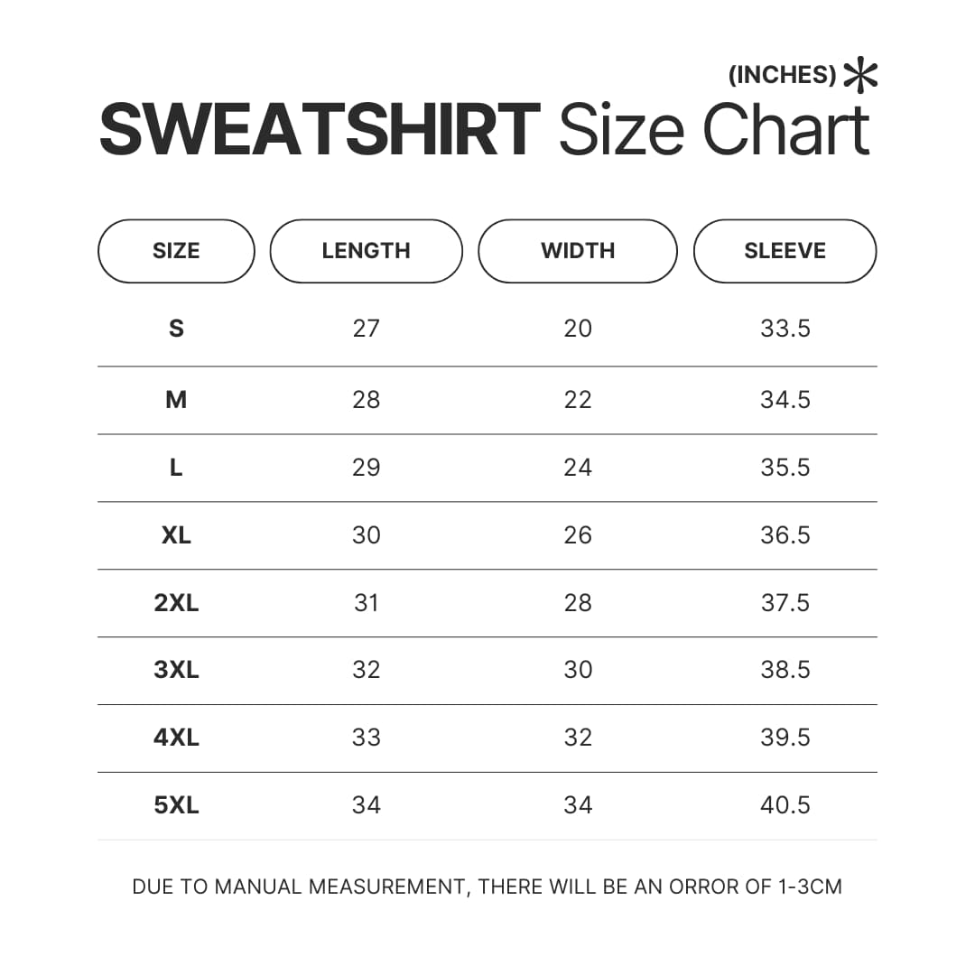 Sweatshirt Size Chart - Haikyuu UK Shop