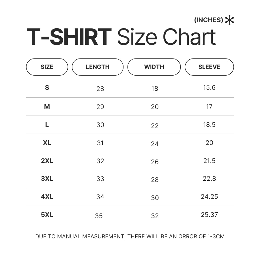 T shirt Size Chart - Haikyuu UK Shop