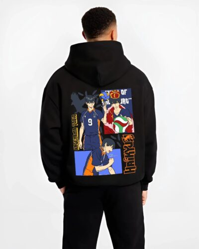 HAIKYCLB B.black hoodie male back view - Haikyuu UK Shop