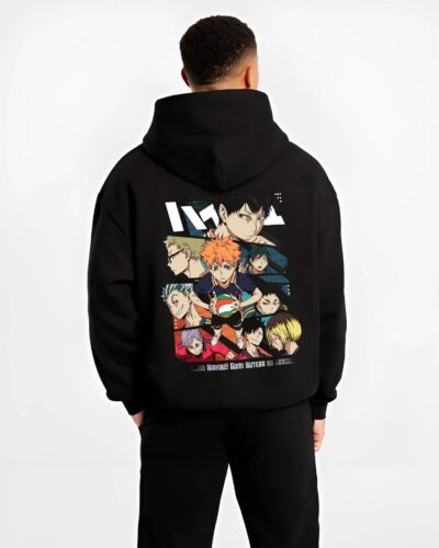 HAIKYSPK B.black hoodie male back view - Haikyuu UK Shop
