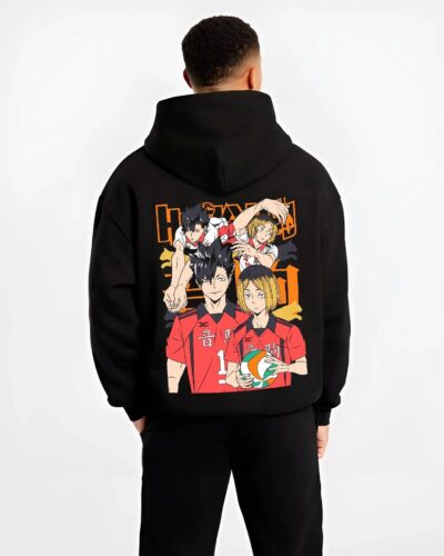 HAIKYSQD B.black hoodie male back view - Haikyuu UK Shop