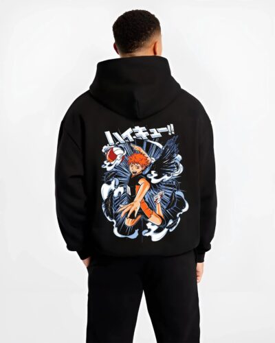 HAIKYT1 B.black hoodie male back view - Haikyuu UK Shop