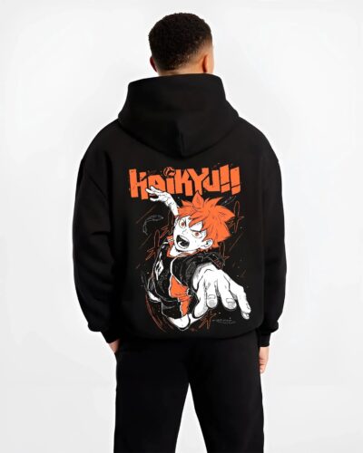 HINLGNT B.black hoodie male back view - Haikyuu UK Shop