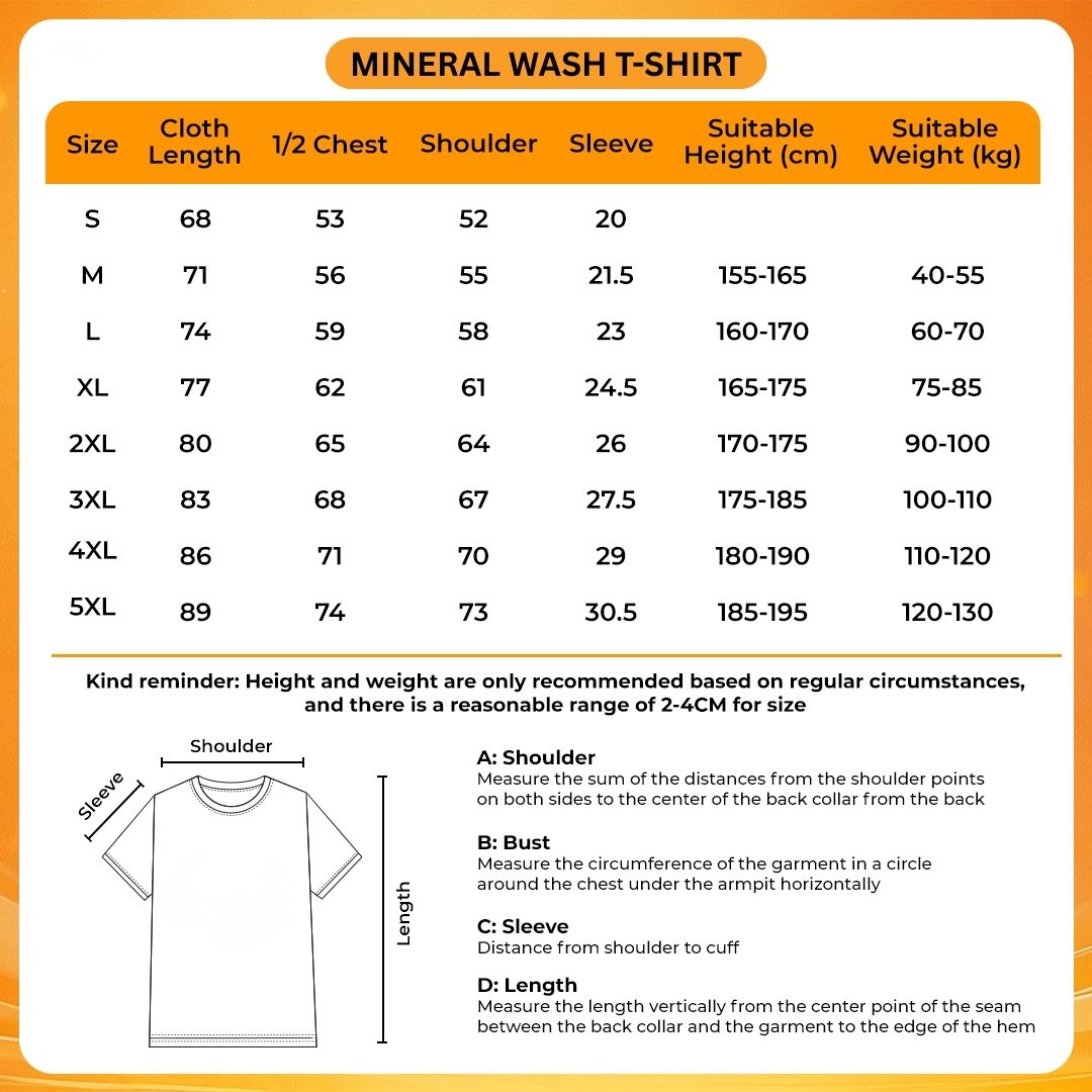 Mineral Wash T Shirt Size Chart - Haikyuu UK Shop