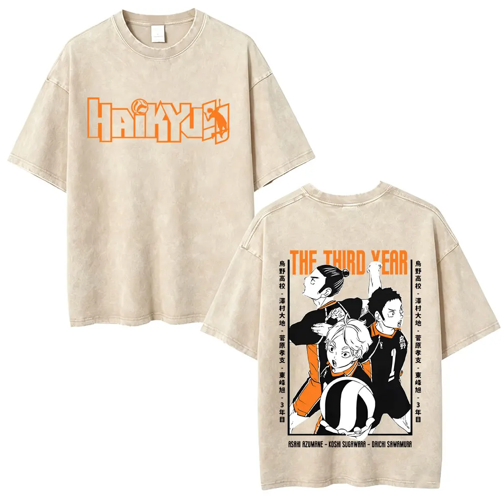ASAHI AZUMINE KOSHI SUBHWARA DHICH SOWIMORR Anime Haikyuu Mineral Wash T-shirt - Image 2