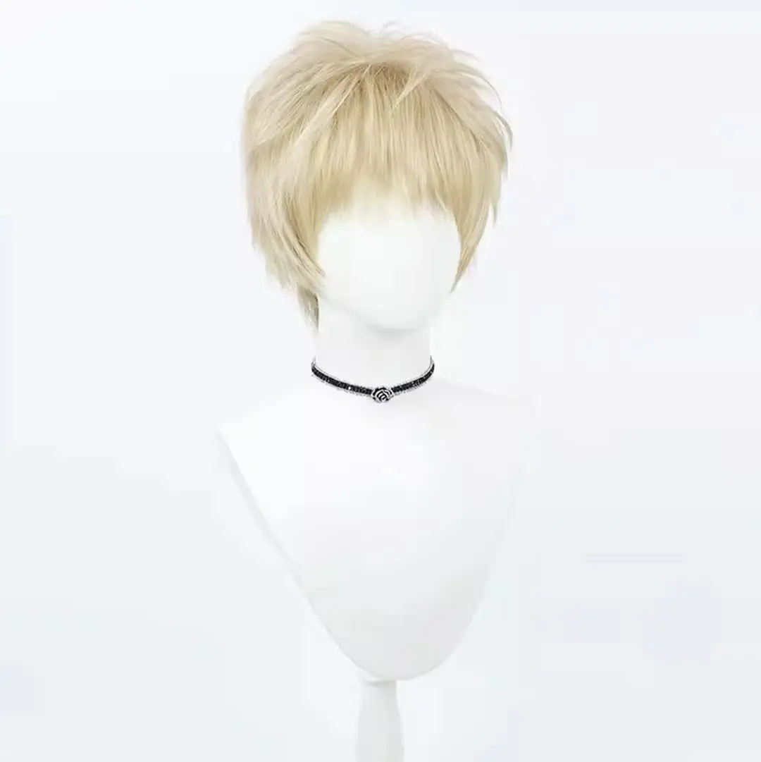 Anime Haikyuu Cosplay Kei Tsukishima Wig Light Gold Men Short Hair Halloween Party Wig - Image 3